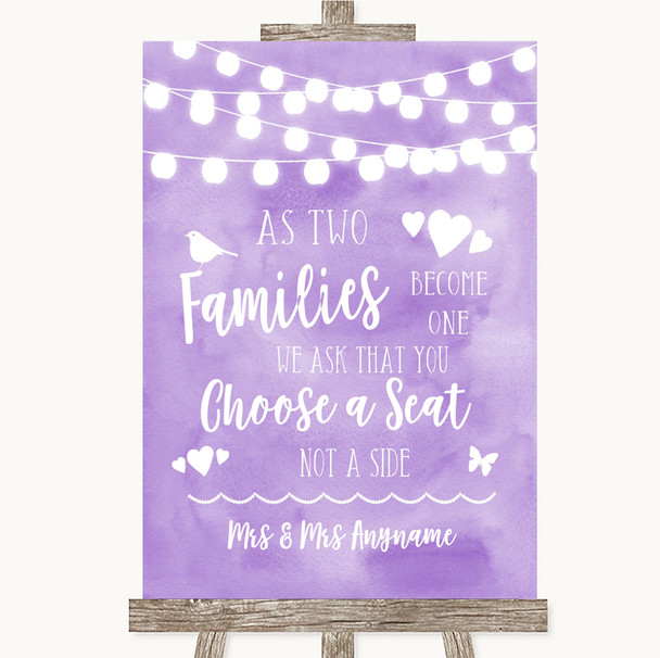 Lilac Watercolour Lights As Families Become One Seating Plan Wedding Sign