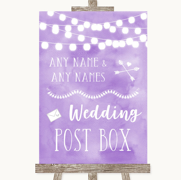 Lilac Watercolour Lights Card Post Box Customised Wedding Sign