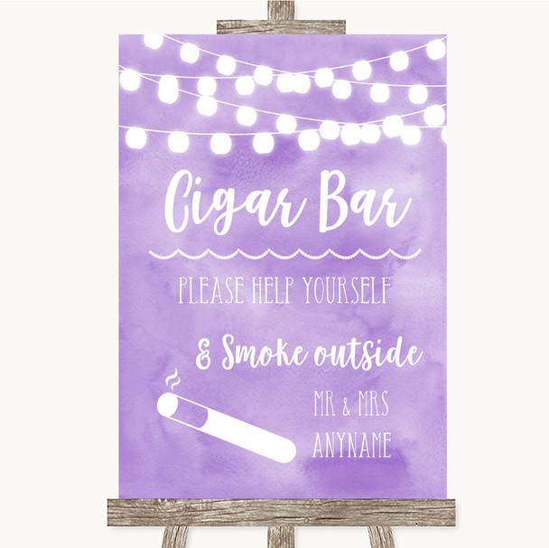 Lilac Watercolour Lights Cigar Bar Customised Wedding Sign