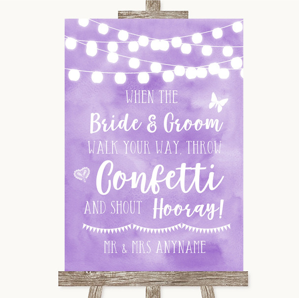 Lilac Watercolour Lights Confetti Customised Wedding Sign