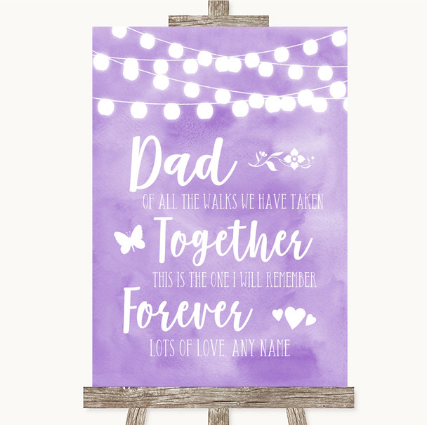 Lilac Watercolour Lights Dad Walk Down The Aisle Customised Wedding Sign