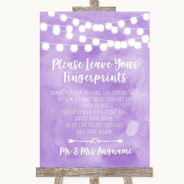 Lilac Watercolour Lights Fingerprint Guestbook Customised Wedding Sign