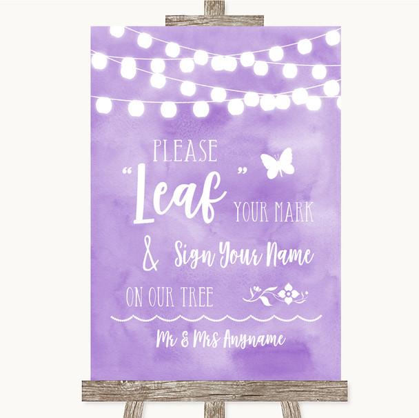 Lilac Watercolour Lights Fingerprint Tree Instructions Customised Wedding Sign