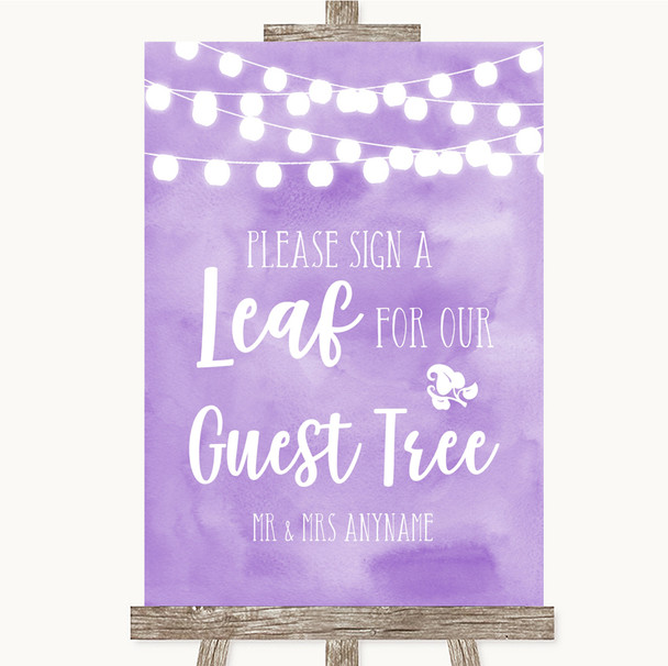 Lilac Watercolour Lights Guest Tree Leaf Customised Wedding Sign