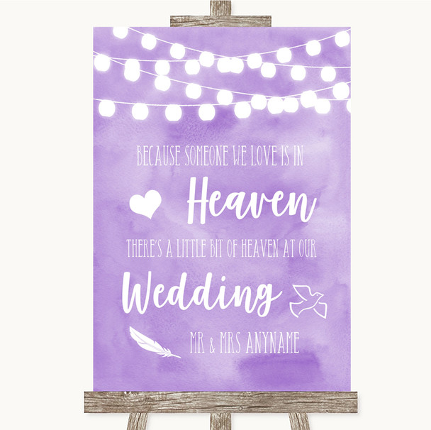 Lilac Watercolour Lights Heaven Loved Ones Customised Wedding Sign