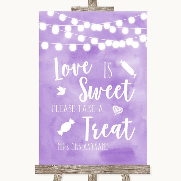 Lilac Watercolour Lights Love Is Sweet Take A Treat Candy Buffet Wedding Sign