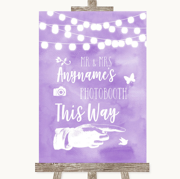 Lilac Watercolour Lights Photobooth This Way Right Customised Wedding Sign