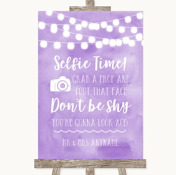 Lilac Watercolour Lights Selfie Photo Prop Customised Wedding Sign