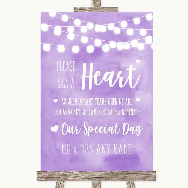 Lilac Watercolour Lights Sign a Heart Customised Wedding Sign