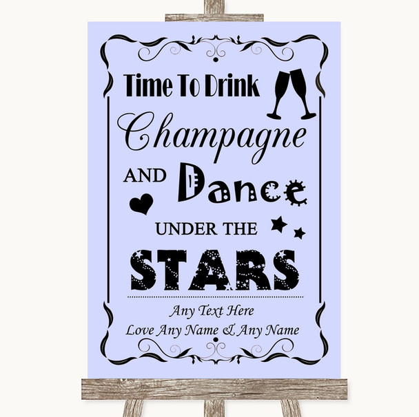 Lilac Drink Champagne Dance Stars Customised Wedding Sign