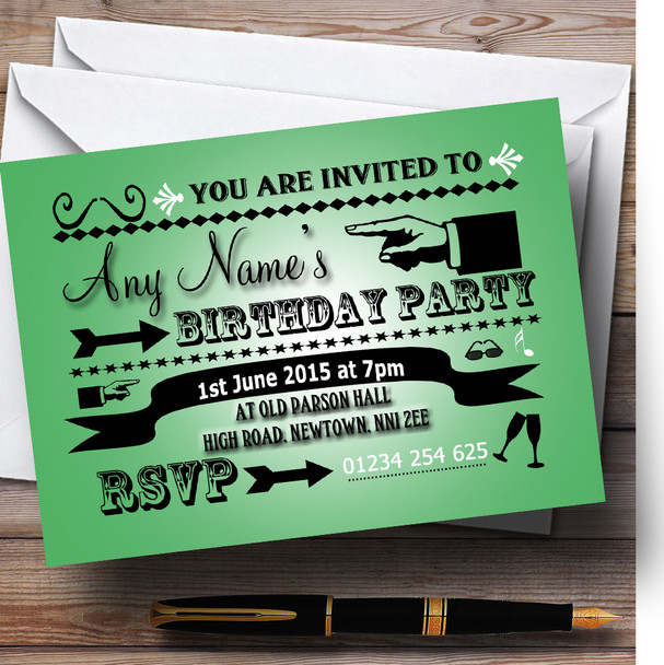 Green Typography Word Art Vintage Customised Birthday Party Invitations