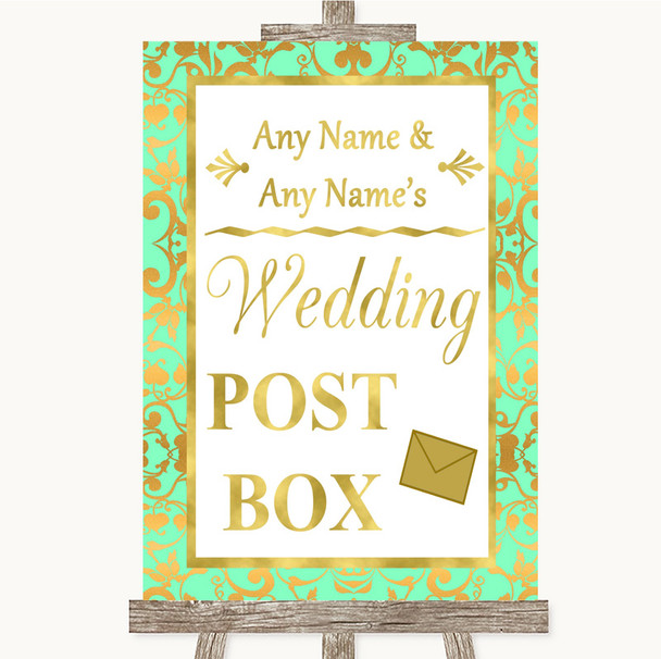 Mint Green & Gold Card Post Box Customised Wedding Sign