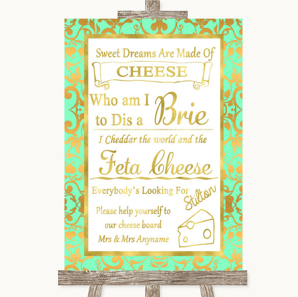 Mint Green & Gold Cheese Board Song Customised Wedding Sign