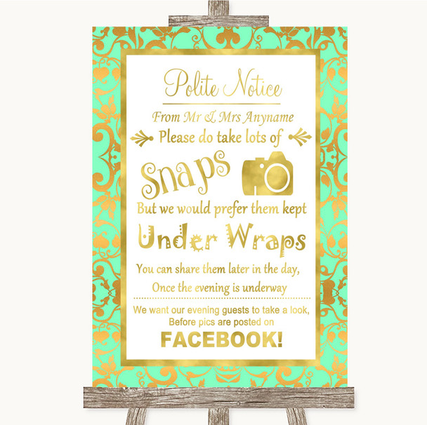 Mint Green & Gold Don't Post Photos Facebook Customised Wedding Sign