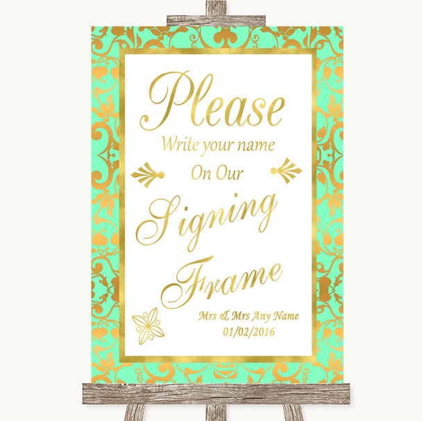 Mint Green & Gold Signing Frame Guestbook Customised Wedding Sign