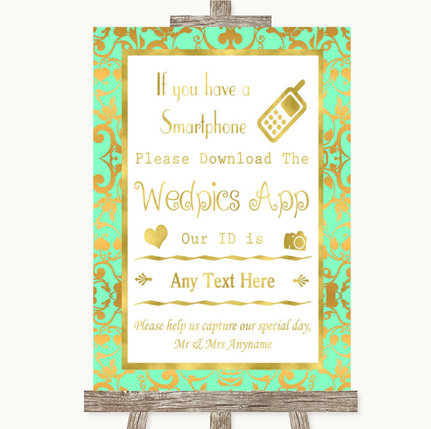 Mint Green & Gold Wedpics App Photos Customised Wedding Sign