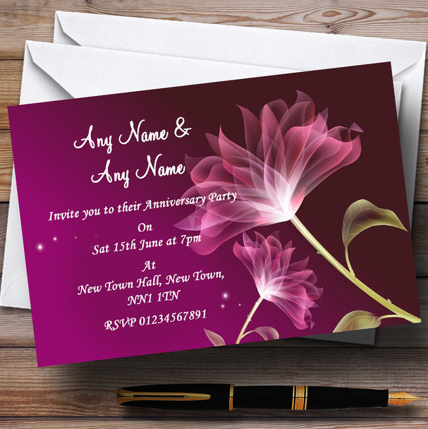 Purple Flower Stunning Wedding Anniversary Party Customised Invitations