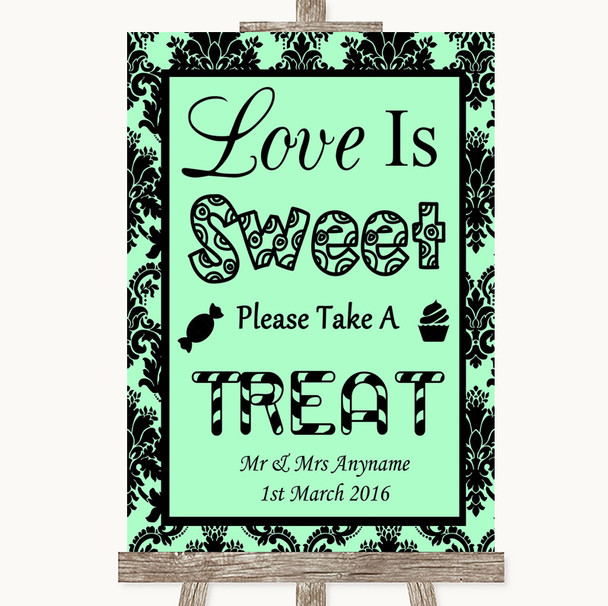 Mint Green Damask Love Is Sweet Take A Treat Candy Buffet Wedding Sign