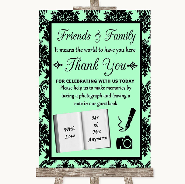 Mint Green Damask Photo Guestbook Friends & Family Customised Wedding Sign