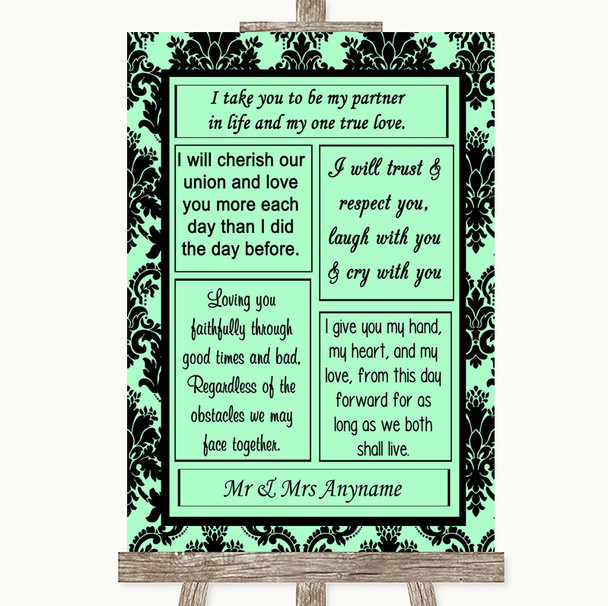 Mint Green Damask Romantic Vows Customised Wedding Sign