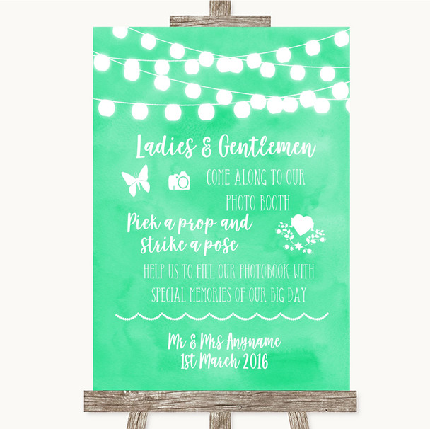 Mint Green Watercolour Lights Pick A Prop Photobooth Customised Wedding Sign