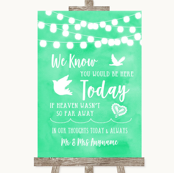 Mint Green Watercolour Lights Loved Ones In Heaven Customised Wedding Sign