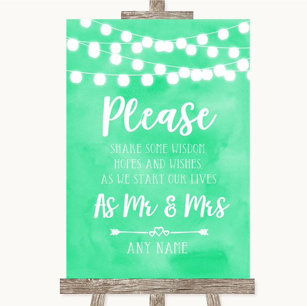 Mint Green Watercolour Lights Share Your Wishes Customised Wedding Sign