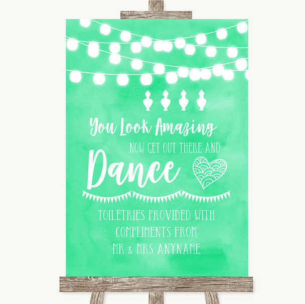 Mint Green Watercolour Lights Toiletries Comfort Basket Wedding Sign
