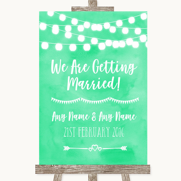 Mint Green Watercolour Lights We Are Getting Married Customised Wedding Sign