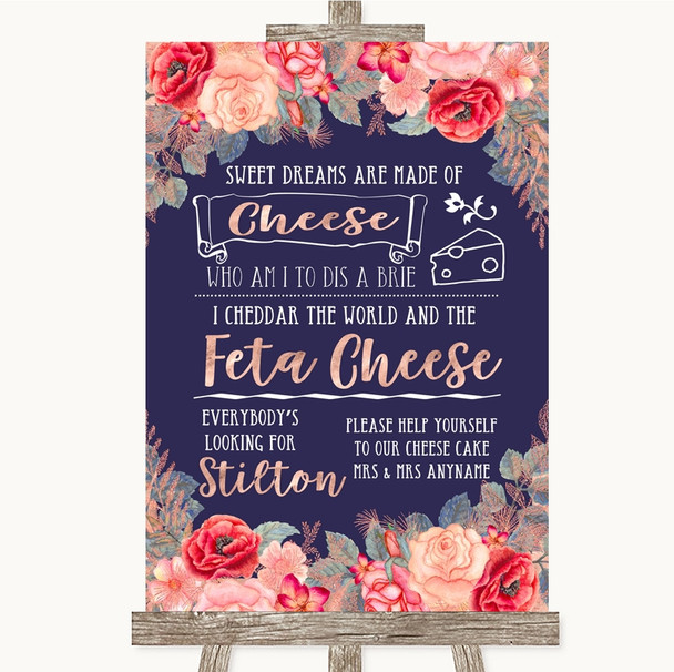 Navy Blue Blush Rose Gold Cheesecake Cheese Song Customised Wedding Sign