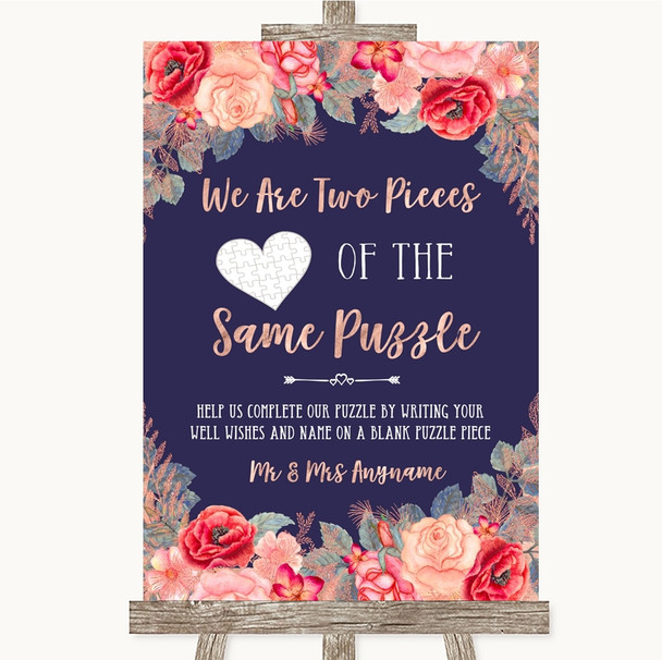 Navy Blue Blush Rose Gold Puzzle Piece Guest Book Customised Wedding Sign Navy Blue Blush Rose Gold Puzzle Piece Guest Book Customised Wedding Sign