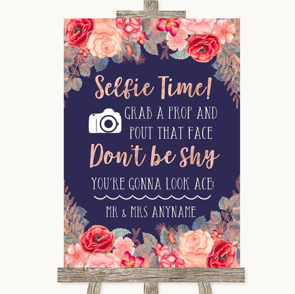 Navy Blue Blush Rose Gold Selfie Photo Prop Customised Wedding Sign