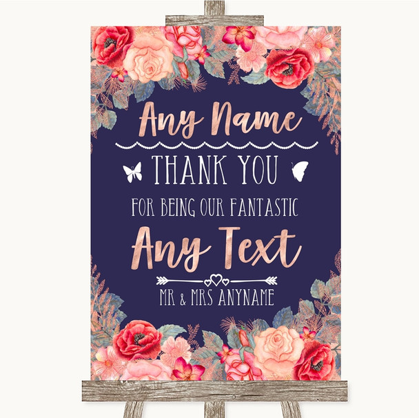 Navy Blue Blush Rose Gold Thank You Bridesmaid Page Boy Best Man Wedding Sign