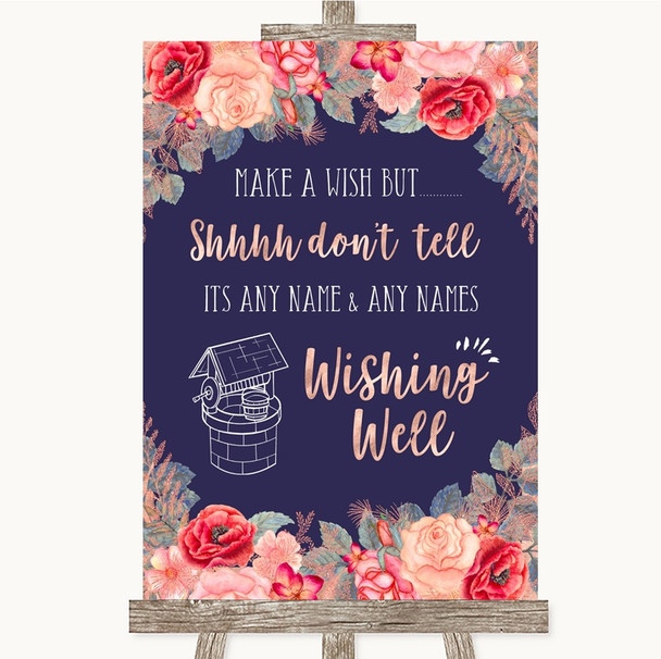 Navy Blue Blush Rose Gold Wishing Well Message Customised Wedding Sign Navy Blue Blush Rose Gold Wishing Well Message Customised Wedding Sign