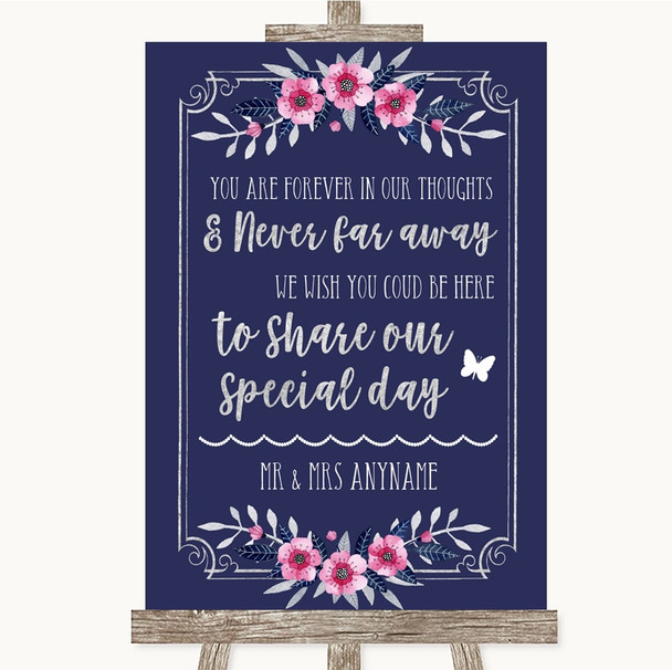 Navy Blue Pink & Silver In Our Thoughts Customised Wedding Sign