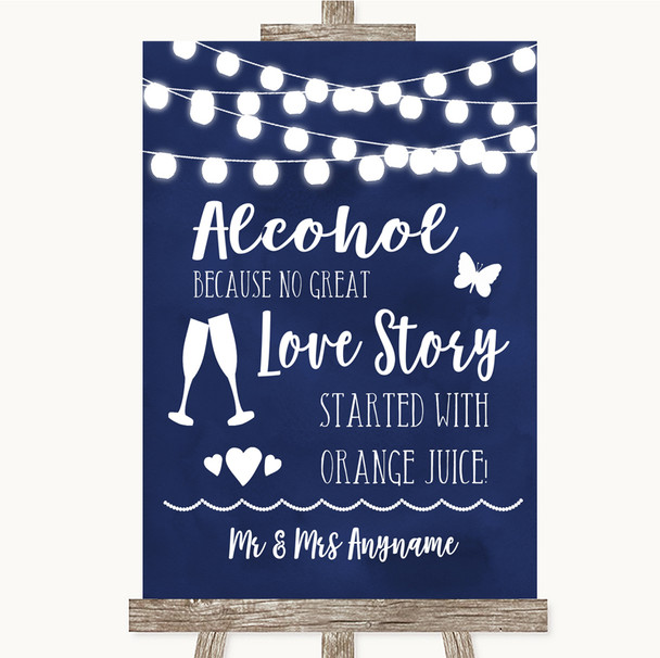 Navy Blue Watercolour Lights Alcohol Bar Love Story Customised Wedding Sign Navy Blue Watercolour Lights Alcohol Bar Love Story Customised Wedding Sign
