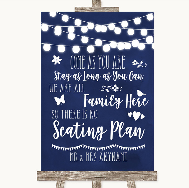 Navy Blue Watercolour Lights All Family No Seating Plan Wedding Sign