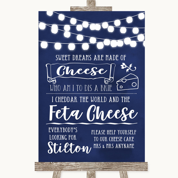 Navy Blue Watercolour Lights Cheesecake Cheese Song Customised Wedding Sign