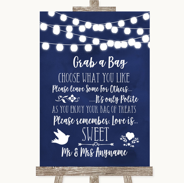 Navy Blue Watercolour Lights Grab A Bag Candy Buffet Cart Sweets Wedding Sign