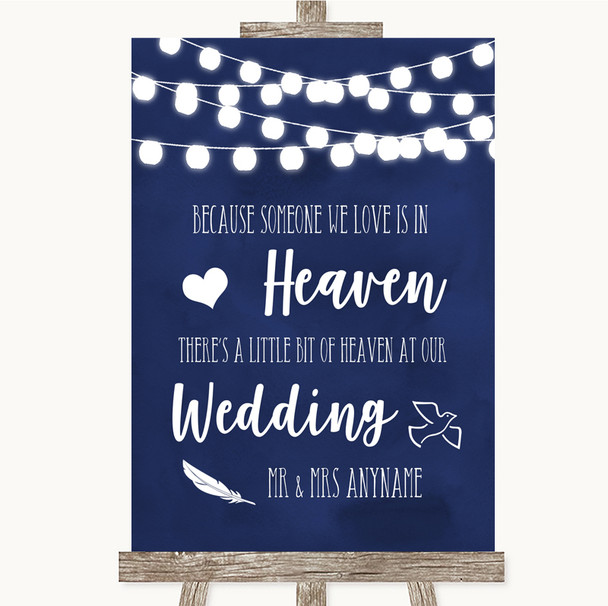 Navy Blue Watercolour Lights Heaven Loved Ones Customised Wedding Sign