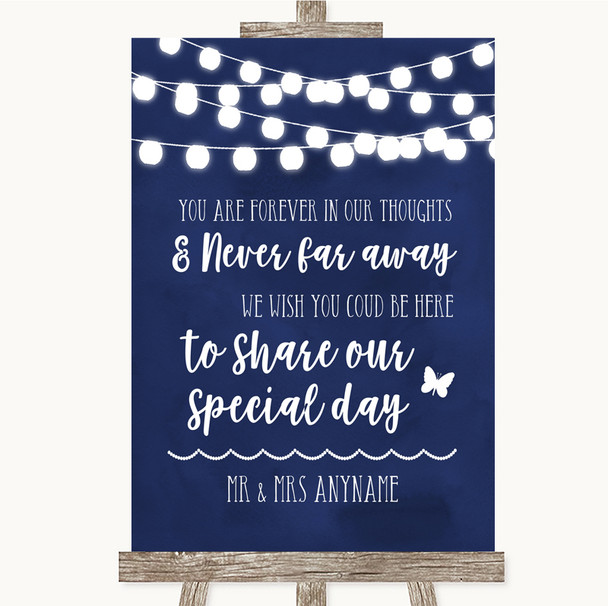 Navy Blue Watercolour Lights In Our Thoughts Customised Wedding Sign