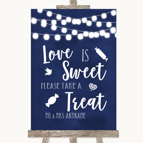 Navy Blue Lights Love Is Sweet Take A Treat Candy Buffet Wedding Sign