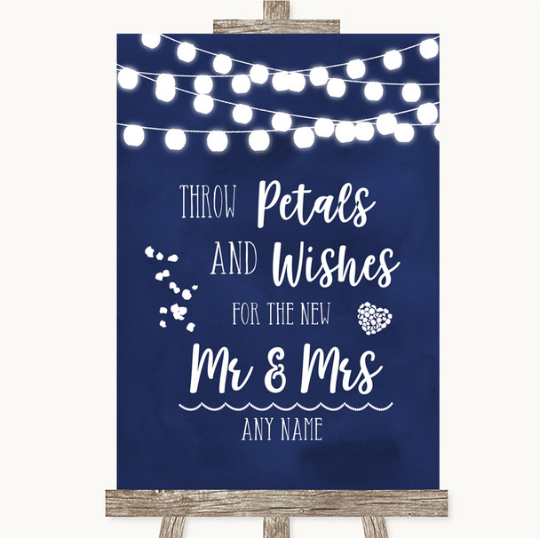 Navy Blue Watercolour Lights Petals Wishes Confetti Customised Wedding Sign