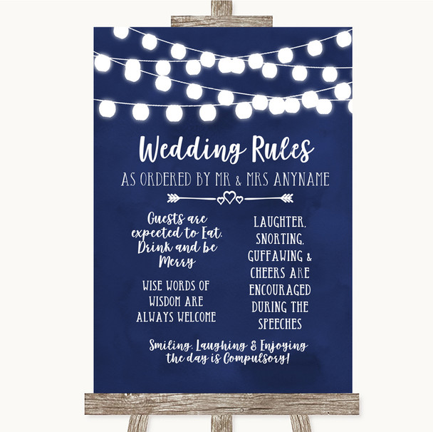 Navy Blue Watercolour Lights Rules Of The Wedding Customised Wedding Sign