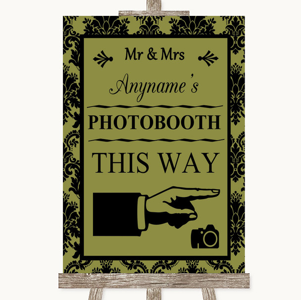 Olive Green Damask Photobooth This Way Right Customised Wedding Sign