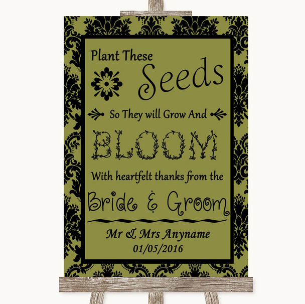Olive Green Damask Plant Seeds Favours Customised Wedding Sign