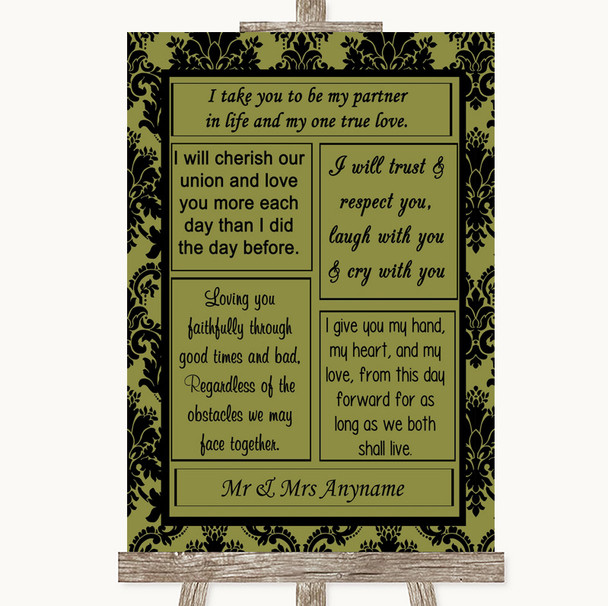 Olive Green Damask Romantic Vows Customised Wedding Sign