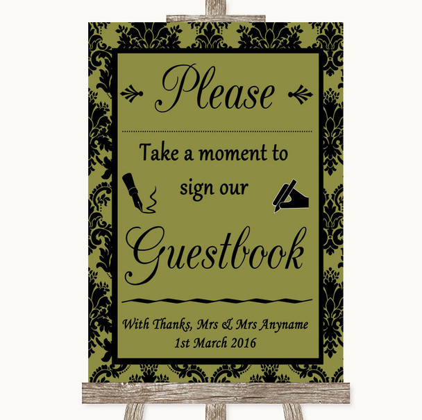 Olive Green Damask Take A Moment To Sign Our Guest Book Wedding Sign