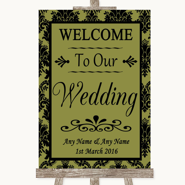 Olive Green Damask Welcome To Our Wedding Customised Wedding Sign