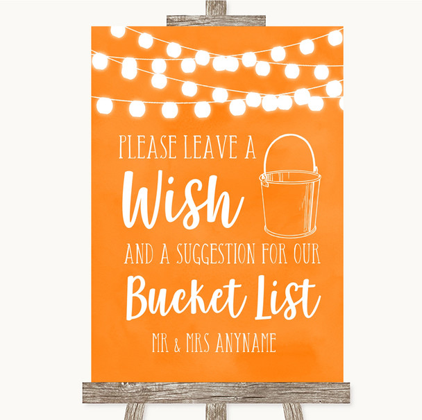 Orange Watercolour Lights Bucket List Customised Wedding Sign Orange Watercolour Lights Bucket List Customised Wedding Sign